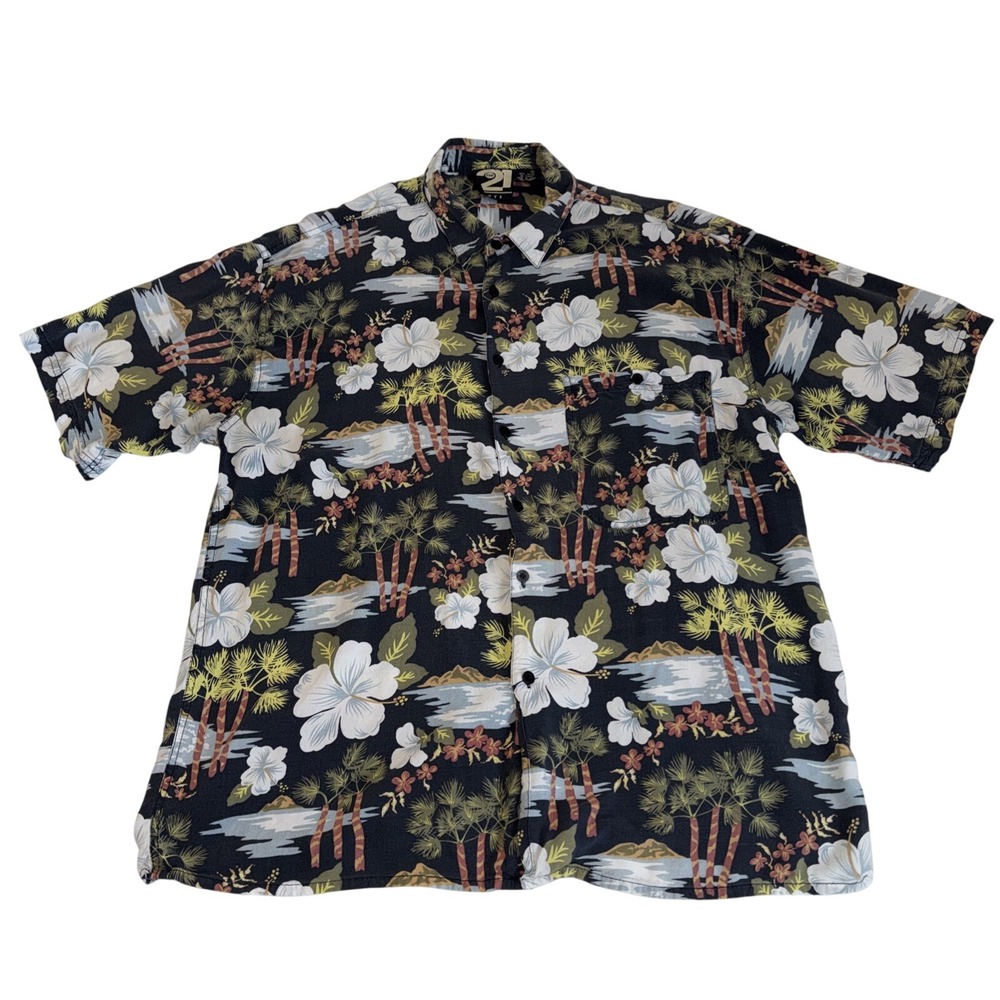 Y2K Rue 21 Guys Shirt Mens XL‎ Hawaiian Short Sleeve Button Up 100% Rayon